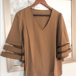 Women's 3/4 Bell Sleeve Shirt Mesh Panel Blouse